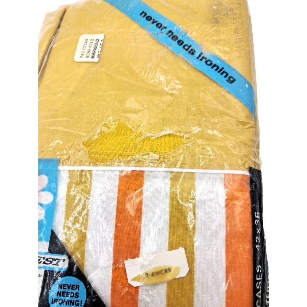 Penneys Fashion Manor Bedding Set Twin Marigold Yellow Striped Vintage 3pc New